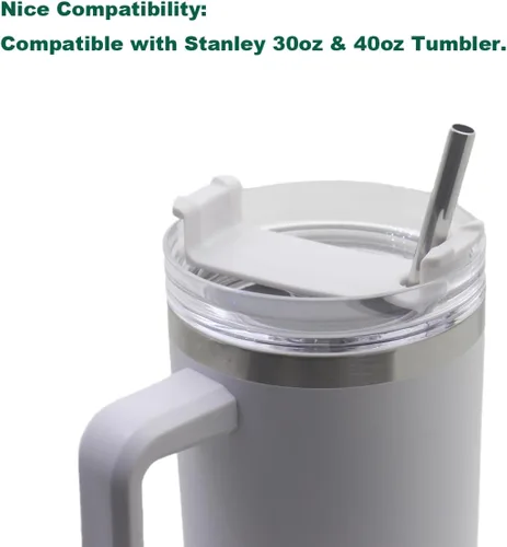 Vista 5 de Paquete de 8 popotes de repuesto de metal extra largos para vaso Stanley de viaje de aventura de 40 onzas, popotes reutilizables de acero inoxidable