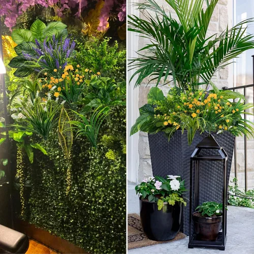 Vista 6 de 19 paquetes de plantas falsas para exteriores, arbustos falsos resistentes a los rayos UV, flores artificiales de lavanda, tallos verdes, arbustos