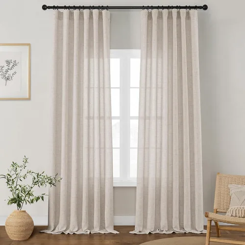 Vista 12 de Cortinas de cocina de lino semitransparente beige de 24 pulgadas de largo, 2 paneles Cream, Cafe Short Curtains, for Bathroom Small Windows, Light