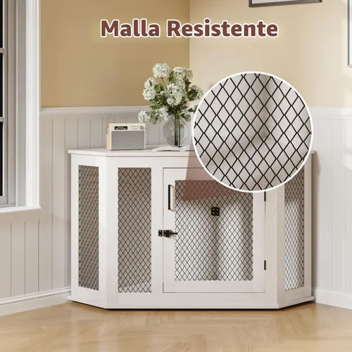Vista 7 de PUKAMI Muebles de jaula para perros de esquina de 44 pulgadas, muebles de perrera para perros de madera con malla, casa decorativa de madera