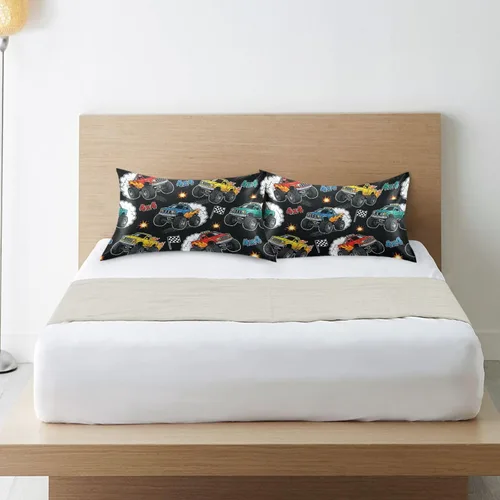 Vista 8 de Fundas de almohada de seda con estampado negro de camión monstruo para cabello y piel, suave, transpirable, suave, refrescante, funda de almohada