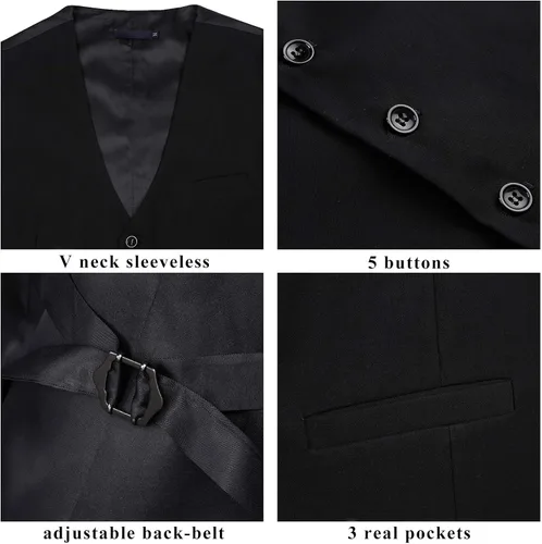 Vista 6 de HISDERN Chaleco de traje para hombre con 3 bolsillos para traje o esmoquin