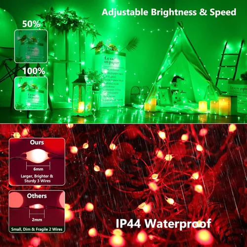 Vista 7 de BrizLabs Guirnalda de luces de hadas – Paquete de 2 luces LED de 66 pies, 200 luces LED que cambian de color con control remoto, enchufable RGB