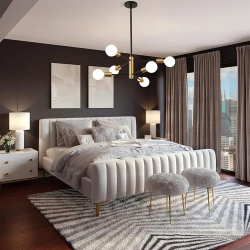 Vista 5 de KAISITE - Candelabro Moderno Sputnik - Candelabro de 6 Luces con Ajuste de Altura, Acabado en Negro y Oro para Cocina, Dormitorio y Vestíbulo