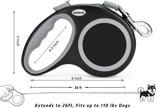 Vista 4 de Correa retráctil para perro, correa de perro de 26 pies para perros pequeños a grandes de hasta 110 libras, diseño resistente con mango