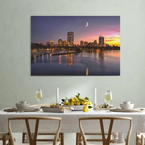 Vista 3 de Póster de lienzo con diseño de horizonte de Charles River de Boston, decoración de dormitorio, paisaje deportivo, oficina, habitación, regalo