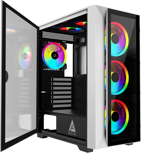 Vista 10 de Apevia Aurora-BK ATX Mid Tower - Carcasa para PC con 6 ventiladores PWM ARGB de 4.724 in 366 RGB Light Modes, 1x Glass/Mesh Front Panel, 1x Swivel
