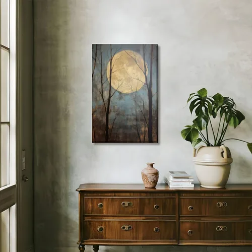 Vista 7 de WLZWD Arte de pared vintage de luna llena, impresión artística mística de bosque de medianoche, arte de academia oscura, póster estético, pintura