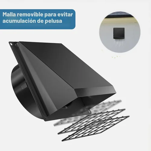 Vista 6 de Hon&Guan Cubierta de ventilación de secadora de 4 pulgadas para exterior con malla extraíble, extractor de ventilación de pared con solapa