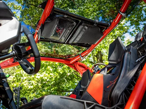 Vista 4 de SuperATV UTV - Bolsa de almacenamiento superior resistente al agua compatible con CanAm Maverick X3 (ver ajuste) - 2 compartimentos Ventana