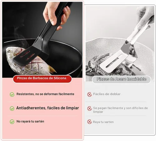 Vista 5 de Pinzas de silicona para barbacoa, abrazadera de acero inoxidable para asar 1 Paquete Negro