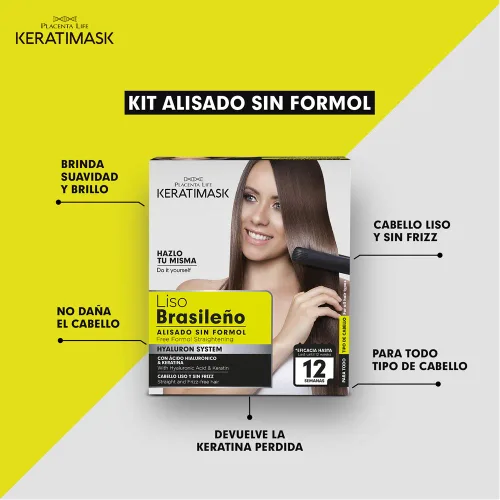 Vista 12 de KIT DE ALISADO BRASILEÑO DE PLACENTA LIFE KERATIMASK con queratina y ácido hialurónico - Tratamiento de queratina - Obtén un cabello perfectamente