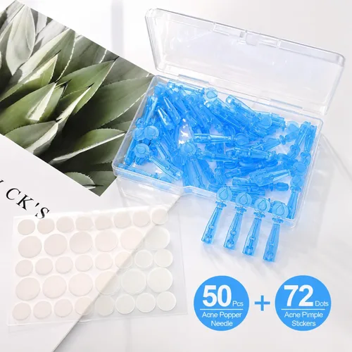 Vista 8 de 50 parches desechables para espinillas de hidrocol y 72 puntos de aguja para acné Ultrafine Pimple Popper Needle Clear Blemishes Milia; Calendula