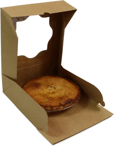 Vista 3 de Global Sugar Art Caja de panadería marrón de 8 x 8 x 2.5 pulgadas para tartas, galletas, pasteles, brownies, quiche y todos los productos horneados.