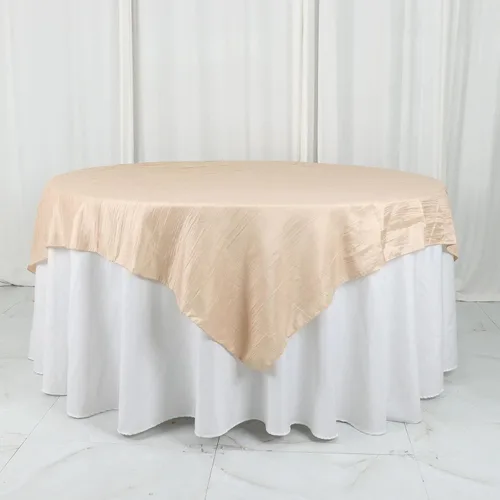 Vista 3 de Tableclothsfactory Mantel cuadrado de tafetán arrugado de acordeón beige de 72 x 72 pulgadas