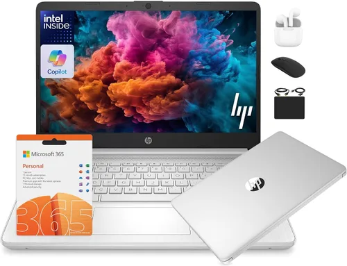 Vista 13 de HP 14 Laptop Student Business 2025 Flagship Computer, Copilot de IA, CPU Intel de 4 núcleos de 13ª generación, 16GB de RAM, 628GB de almacenamiento