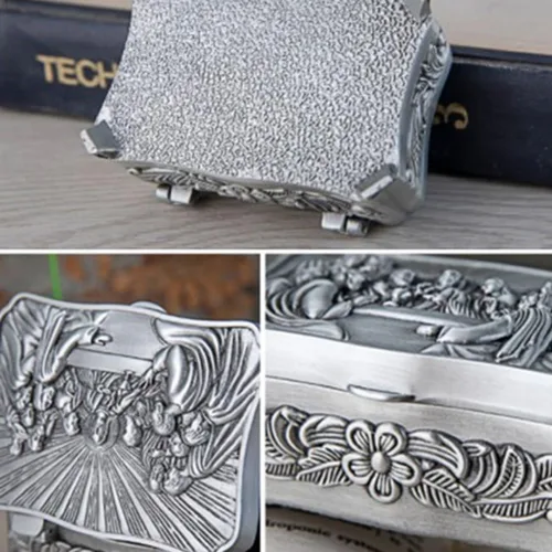 Vista 7 de cenryusa Caja para collar de rosario vintage, caja eucarística de almacenamiento de joyería de la última cena, caja de recuerdo de rosario cristiano