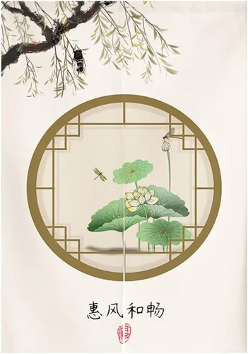 Vista 5 de Tapiz japonés Noren para puerta, cortina tradicional china de la riqueza de la fortuna para puerta, pintura de flores, decoración del hogar, 29 x 35