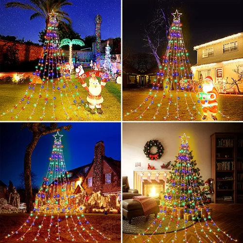 Vista 6 de Luces de estrella para decoración de Navidad al aire libre, 320 LED, 16.4 pies, luces de cadena para árbol de Navidad con topper de estrella