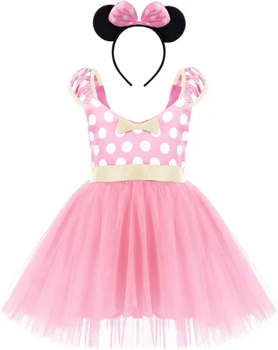 Vista 2 de IWEMEK - Maillot de ballet con diadema para niña con lunares, disfraz con diadema, leotardo