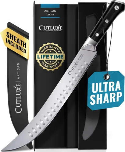 Vista 8 de Cutluxe Butcher Carving Set, Cimeter Breaking & Boning Knife for Meat Cuchillas profesionales para barbacoa, acero alemán afilado, asas ergonómicas