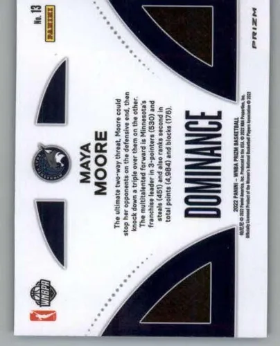 Vista 2 de Panini Prizm WNBA Dominance Prizms Green #13 Maya Moore Minnesota Lynx - Tarjeta de intercambio de baloncesto 2022