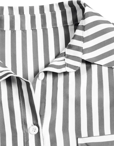 Vista 6 de ZAFUL Camisas a rayas con botones para mujer, manga larga, elegante, cuello en V, blusas con bolsillos