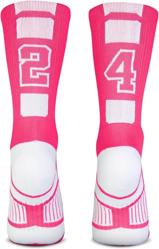 Vista 12 de ChalkTalkSPORTS Calcetines de equipo personalizados - Calcetines con números rosados Elige tu número