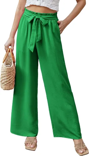 Vista 2 de Feiersi Pantalones casuales de pierna ancha para mujer, de cintura alta, para negocios, trabajo, casual, holgados, holgados, para playa, palazzo