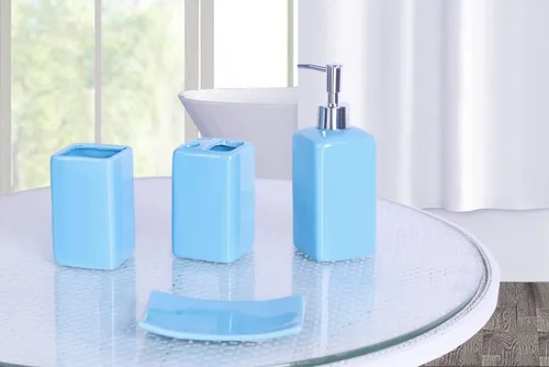 Vista 12 de Juego de accesorios para encimera de baño de 4 piezas de cerámica maciza (beige)