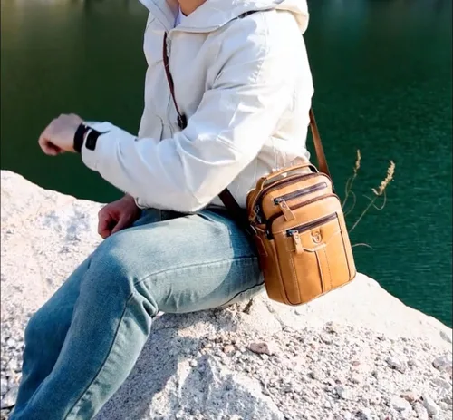Vista 6 de Bolsos cruzados de cuero para hombre, bolso de hombro casual, bolso de mensajero de viaje, bolso vintage con múltiples bolsillos