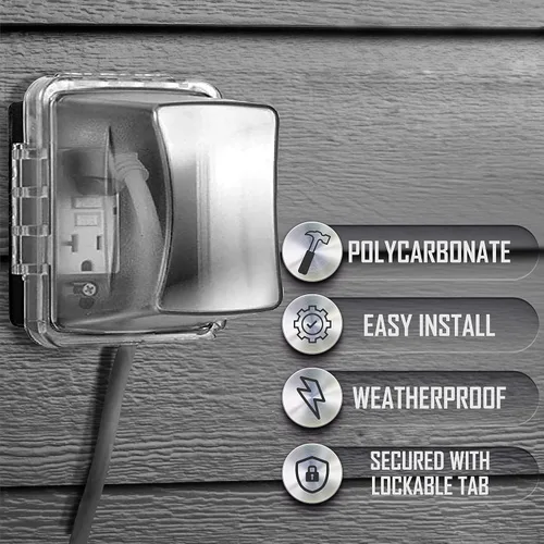 Vista 4 de TayMac MM710C, 4 3/4 pulgadas de profundidad, acabado transparente, 1 gang Horizontal or Vertical Mount, 4.75 in. Deep, Clear Weatherproof Outlet