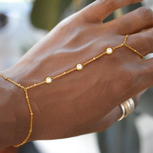 Vista 2 de YANCHUN Pulsera de anillo Pulsera de mano Pulsera de cadena de mano ajustable Anillo de dedo de diamantes de imitación Cadena de mano para mujer s