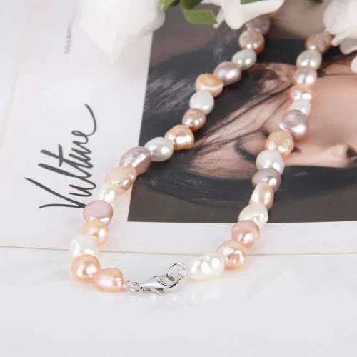 Vista 6 de Collar de perlas cultivadas de agua dulce de plata de ley 925 multicolor para collares de perlas para mujer