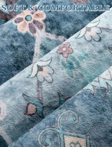 Vista 252 de SERISSA - Tapetes florales vintage, antideslizante, lavable, pequeño, ultrasuave, bohemio, de pelo bajo, para entrada, interiores, habitación