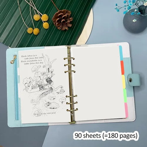 Vista 5 de Harphia A5 - Juego de 6 agujeros de relleno de carpeta, 90 hojas sueltas en blanco liso con calcomanías y divisores, insertos de planificador