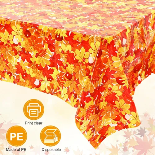 Vista 2 de Preboun Mantel de plástico de otoño de 3 piezas de 54 x 108 pulgadas, mantel desechable de Acción de Gracias, mantel rectangular impermeable