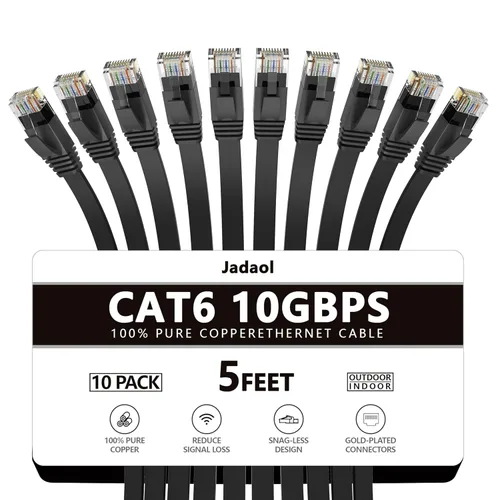 Vista 61 de Cable Ethernet Cat 6 de 1 pie (paquete de 6), para exteriores e interiores, compatible con red Cat7 de 10 Gbps, cable de conexión LAN plano
