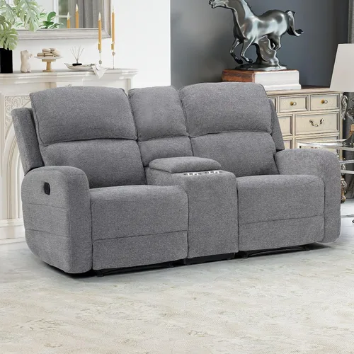 Vista 10 de EBELLO Juego de sofá reclinable manual para sala de estar, sofá reclinable de tela suave para sala de reuniones, respaldo y apoyabrazos acolchados