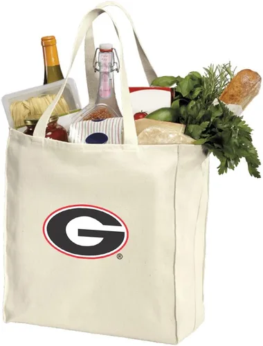 Vista 4 de Broad Bay Bolsas reutilizables para comestibles de la Universidad de Georgia Bulldogs, bolsas de compras, algodón natural