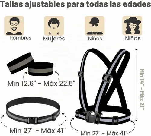 Vista 3 de Reflective Running Gear Reflective Vest & Reflective Armband & Reflective Belt 3 Pcs Set, High Visibility Reflective Gear Night Cycling Walking