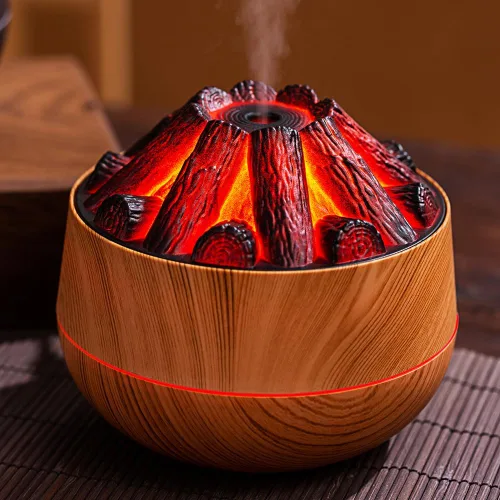 Vista 2 de Humidificador simulado de fuego de carbono de gran capacidad para oficina, diseño de fuego de carbón de leña USB, humidificador de escritorio