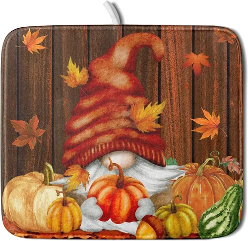 Vista 77 de Tapete de Secado de Platos de Florero de Girasoles Otoñales para Encimera de Cocina, Tapete de Secado de Hojas de Arce y Calabaza Otoñal de 16 x 18