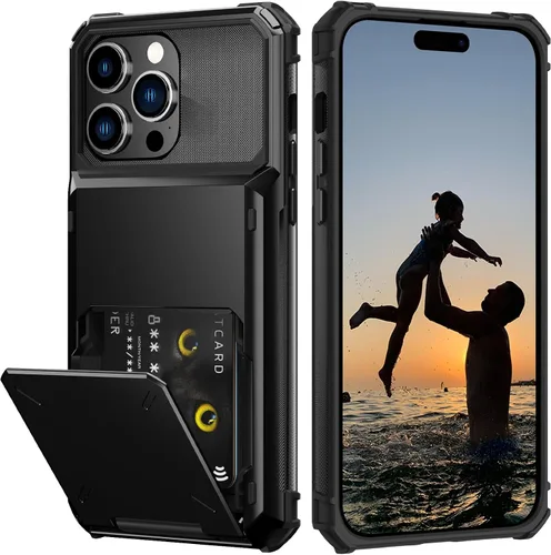 Vista 24 de Nvollnoe Compatible con iPhone 15 Funda con ranura para tarjetas, resistente, protectora de doble capa, a prueba de golpes, ranura oculta