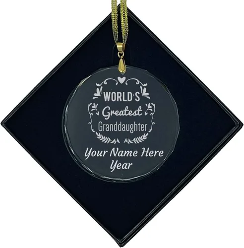 Vista 6 de LaserGram Personalized Glass Christmas Ornament, World's Greatest Granddaughter, Custom Laser Engraved Gift Idea (Diamond Shape)