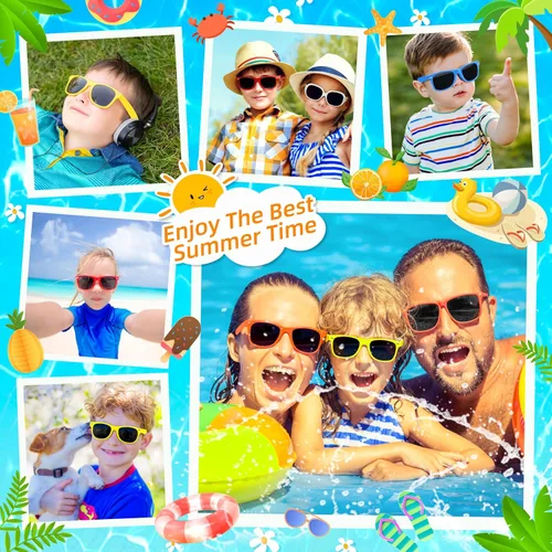 Vista 5 de 24 lentes de sol para niños a granel, recuerdos de fiesta para niños y niñas de 3 a 8 años, lentes de sol neón con protección UV400 para verano