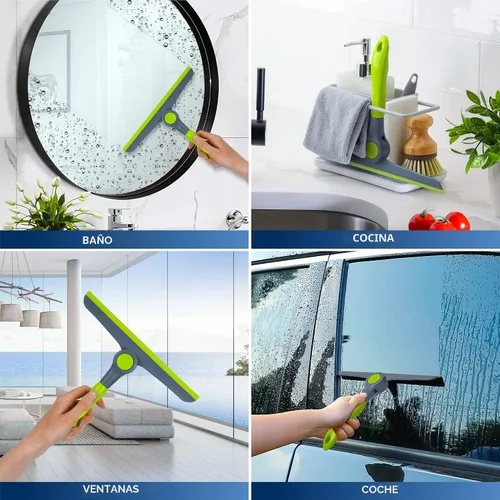 Vista 6 de DSV Standard Escobilla de limpieza de ventanas resistente verde y gris de 10 pulgadas, escobilla de mano para puertas de vidrio, ventanas