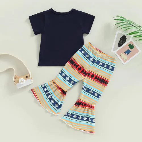 Vista 7 de fhutpw Conjunto de camiseta de manga corta con estampado de vaca y pantalones acampanados de dibujos animados para niñas
