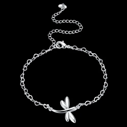Vista 3 de Yuren Pulsera de tobillo ajustable de libélula para mujer, bañada en plata, sandalia descalza, cadena para, Chapado en plata