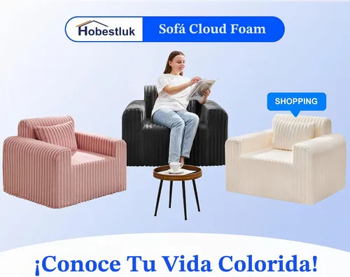 Vista 7 de Hobestluk Sofá Individual de Espuma Sillón Sofá para Espacios Pequeños Sofás Cómodos con Funda Extraíble Sofá Peludo con Almohadas para Sala de Negro